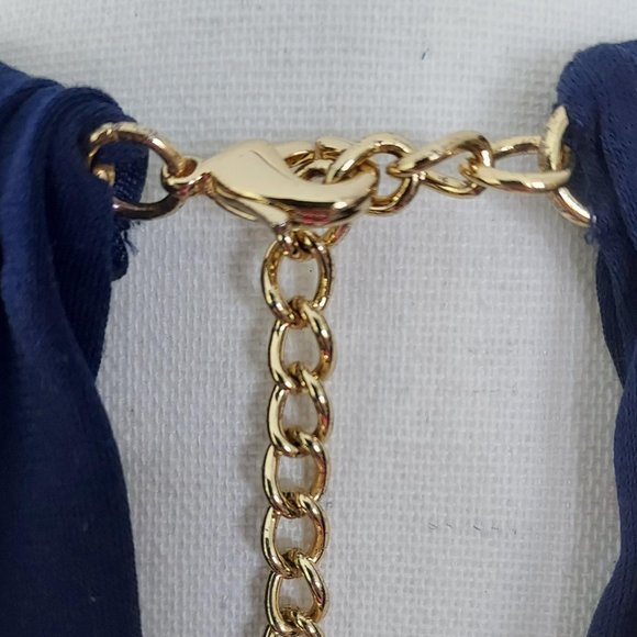 Laundry By Shelli Segal Women's Gold Chain Blouson Cocktail Dress Blue Size: 4 - Picture 4 of 11